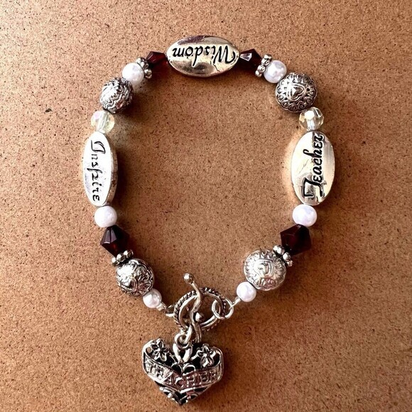 Teacher Gift Inspirational Teacher Bracelet “Inspire‎ Wisdom Teacher” 7 in - Picture 1 of 7